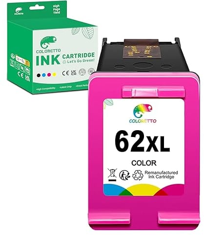 COLORETTO 62XL (1 Farbe) Druckerpatronen Kompatibel für HP 62 XL Druckerpatronen für OfficeJet 5740 5742 5744 200 250 für Envy 5540 5548 5640 5646 7640 5545 5544 Druckers