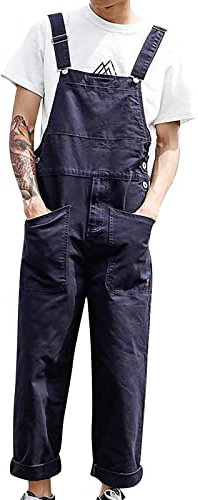 Men's Bib Overall Wide Leg Dungarees Cotton Overalls Fashion Slim Fit Jumpsuit Relaxed Fit Casual Cotton Pockets Jumpsuit Lightweight Cargo Trousers Adults Utility Work Outdoor Wear Coverall Trousers