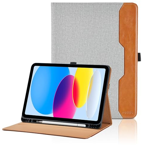 Custodia per iPad 10 Generazione 2022 10.9 Pollici (Modello: A2696 A2757) Pelle PU Flip Tablet Case, Funzione Supporto Pieghevole Cover Protettiva con Tasca, Auto Sveglia/Sonno - Grigio
