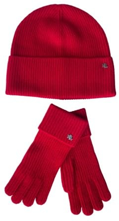 Ralph Lauren Lauren Woll-Kaschmir Mütze & Handschuhe Set, Rot