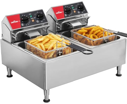 Friggitrice elettrica da 15 libbre elencata CROSSON ETL con cestello solido non necessario per il montaggio, coperchio e gambe regolabili in altezza per uso ristorante