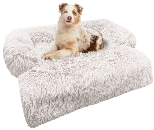 bluzelle Sofaschutz Hundebett für kleine & mittelgroße Hunde, Plüsch-Fell Hundedecke für Couch Sofa Cover, Wasserdicht Waschbar Abnehmbarer Bezug, Hundesofa Schutzdecke Überzug, Farbe:Cream