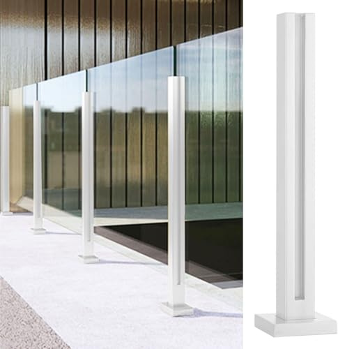 Poteau Garde Corp Verre Métal Balustrade Poteaux de Balustrade en Verre, Blanc Colonnes de Serrage de Garde-corps en Verre avec Fentes pour Robinet et Base, Intérieur Extérieur Piliers de Support de C