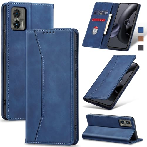 Jasonyu Coque pour Motorola Edge 30 Neo, Housse Etui en Cuir PU Portefeuille [Antichoc] [Magnétique] [Porte Cartes] [Stand Fonction] Flip Coque (Bleu)