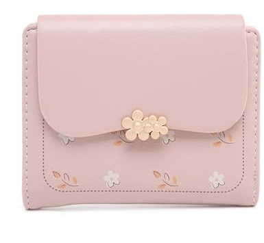 SUNAVY Portemonnaie Damen Klein aus Weichem PU Leder Kawaii Geldbörse Damen Klein und im Kurzformat Geldbeutel Damen Viele Fächer mit 6 Kartenfächer (Rosa)