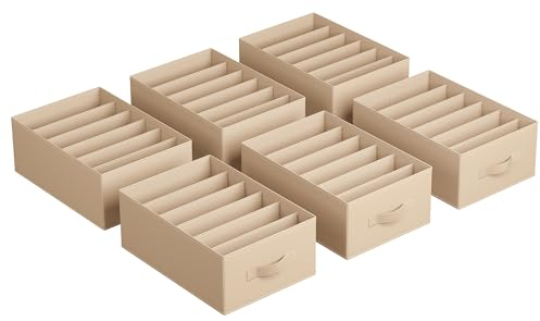 SONGMICS Juego de 6 Organizadores de Cajón, Organizadores de Armario de 6 Compartimentos, Plegables, 42 x 30 x 17 cm, para Pantalones, Ropa, Beige Arena RUS009K02