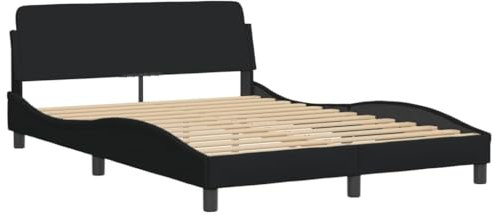 vidaXL Cadre de Lit Dover, Lit Rembourré avec Sommier à Lattes, Lit Double avec Pied Chambre à Coucher, Noir 140x190 cm Tissu