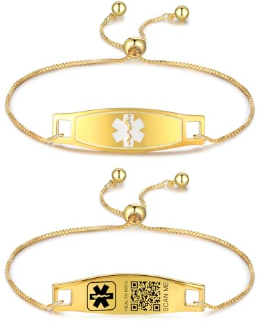 Theluckytag Verbessertes QR-Code-Armband für Damen, medizinisches Notfall-Armband, Sterlingsilber, 17,8 cm ~ 22,9 cm Kettenglieder, mehr Platz sparen und ändern, Notfall-Med-Info, Large, Edelstahl