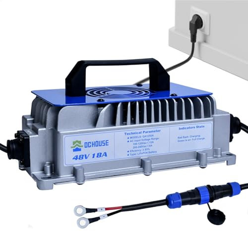 DCHOUSE 18A 48V LiFePO4 Batterieladegerät, 48V Lithium Batterieladegerät 900W Wasserdicht Anti-Fall mit Kühlgebläse,Für Golfwagen,Gabelstapler,Trolling-Motoren