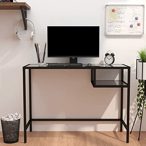 Mengtu Escritorio para ordenador de mármol negro, 100 x 36 x 74 cm, cristal templado, escritorio para ordenador, ahorra espacio, mesa de oficina, mesa de escritorio, escritorio Gaming para dormitorio