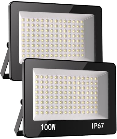 HAPYLUMI LED Strahler Außen 100W, 2 Stücke 10000LM Aussenstrahler Wasserdicht IP67, Superhell LED Scheinwerfer 6500K Kaltweiß, Außenstrahler AC 220-240V für Garten Terrasse Garage