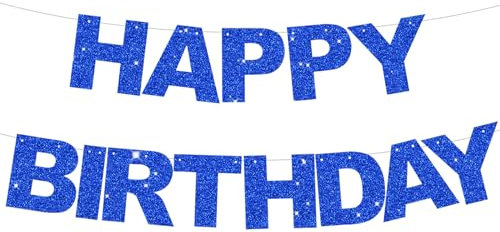 DecoGlee Blue Happy Birthday Banner - Pre-Strung, No DIY - Decorations Sign for Women, Kids - Decor, Backdrop