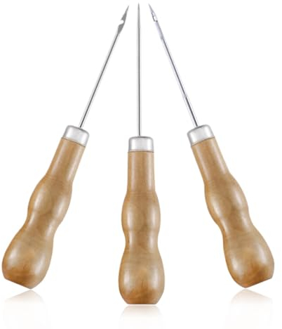 Lezna Coser Cuero Punzón, Punzón Herramienta de Costura, Para Coser Cuero Punzón Con Mango De Madera Punzón Curvo Kit, Costura Artesanal Cuero Punzón Arañazos Artesanal Herramientas Cuero De Bricolaje