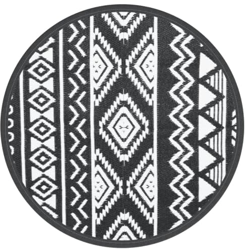 vidaXL Outdoor Teppich, Gartenteppich Rund Beidseitig, Balkonteppich Terrassenteppich UV-beständig, Teppich für Balkon Terrasse, Schwarz Ø200cm PP