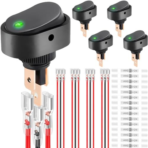 DAOKAI Interrupteur à bascule 12V 30A SPST 3 Pin ON Off Toggle Switch illuminé vert en forme d'ovale pour Automotive Truck RV Boats - 5pcs