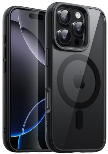 JETech Magnetic Case for iPhone 16 Pro Max 6.9-Inch Compatible with MagSafe, Shockproof Phone Bumper Cover, Solid Color Matte TPU Frame, Anti-Scratch Clear Back (Black)