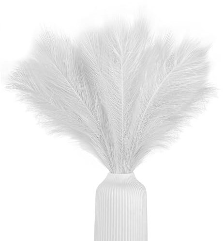Pampasgras künstlich, klein, Farbe schneeweiß, 5 Stiele, 55 cm Länge, künstliches Pampasgras Wohnzimmer, Trockenblumen für Schlafzimmer, Hochzeit, Boho Deko