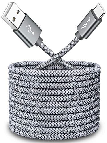CLEEFUN Long USB-C to USB-A 2.0 Fast Charger Cable 3 M, Nylon Braided Type C Fast Charging Lead for iPhone 15 16 Pro Max Plus, iPad, Samsung Galaxy S/A Series, Tablets, Wall/Car Chargers - 10ft/Grey