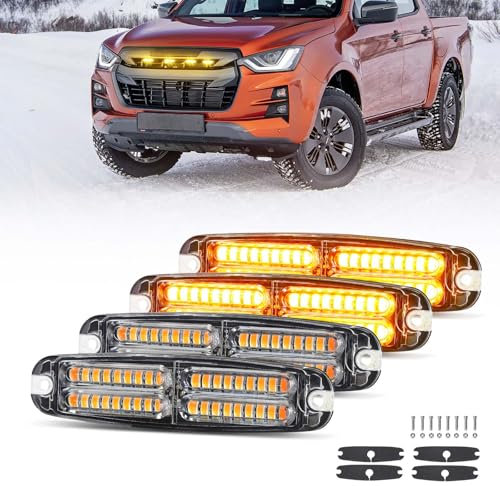 JMEST LEAD Amber Strobe Lights Kit for Trucks,Sync Feature Emergency Strobe Grille Lights,Surface Mount Warning Flashing Chase Light for Truck Vehicles Car SUV (4PCS)