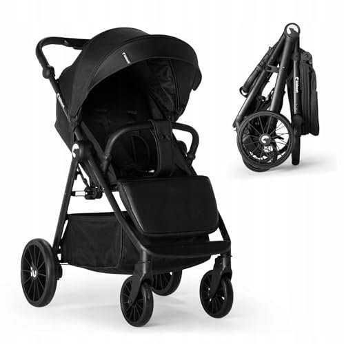 Kidnort Kinderwagen, bis zu 22 kg, mit Zubehör, große Räder, Schwarz