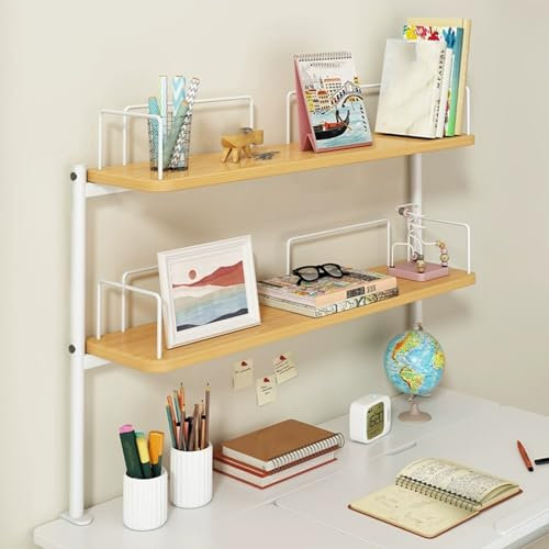 Desktop Bookshelf Organizer for Office Accessories 2 Tier Clamp On Desktop Shelf (Yellow 80cm)