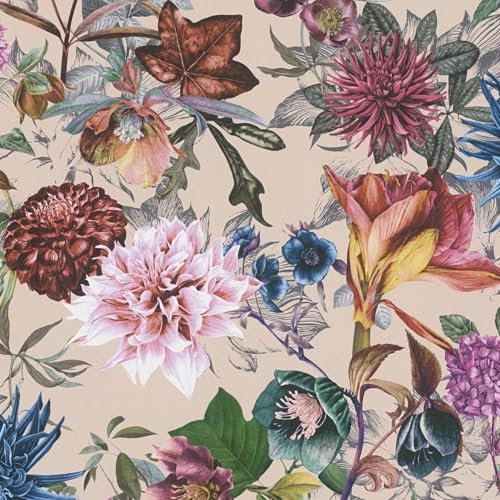 Profhome Florale Tapete 381755-GU glatte Vliestapete ohne Struktur beige lila rosa blau 0,53 m x 10,05 m / 5,33 m2