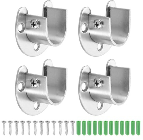 QUARKZMAN 4 Stück 22mm / 7/8 Zoll Kleiderstangenhalter Edelstahl U-förmige Stangenhalterung Flansch Kleiderstangenhalter für Kleiderstange, Silber
