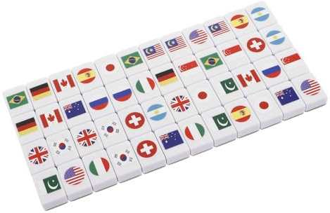 Toyvian 48pcs Mahjong Game Blocks Flag Pattern Tiles Easy Push Tile Game Set for Adults Boys and Girls Picnic Party Fun