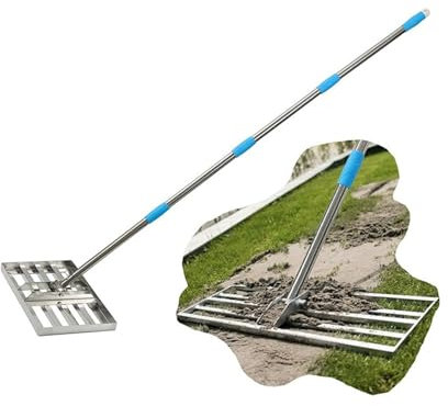 Rasennivellierrechen, Rasennivellierrechen, Hochleistungs-Rasennivellierwerkzeug mit Edelstahlgriff, müheloser Rasennivellierer für den Garten im Hof, Golfplatz (Farbe: Länge 186 cm, Größe: