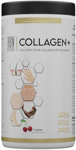 HBN Supplements - Collagen+ - Kollagenpeptide & Kollagenhydrolysat, 450g | Mit Fortibone®, Bodybalance® & Tendoforte® (15 Portionen (1er Pack), Cherry)