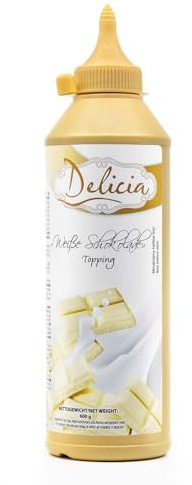 Delicia Weiße Schokoladensauce 600g - Weiße Schokoladensoße für Eis, Dessertsoße & Eis Topping für Waffeln, Pancakes, Crêpes, Kuchen, Kaffee, Milchshakes und Desserts