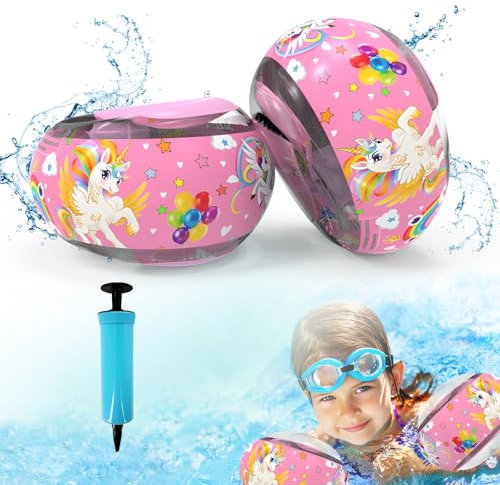 ZTBFHLZQ Brazaletes Natación Niños, Manguitos Piscina Niños, 3 Válvulas Seguridad, Ayuda de natación a Partir para niños y niñas, para Piscina, Playa, Ayuda a la Natación, Juguetes de Piscina (Rosa)