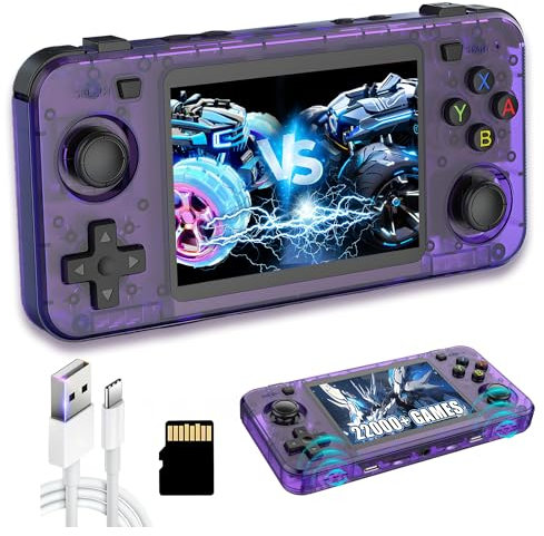 R36H Consola Retro Portatil Consola de Videojuego Retro,22000+ Juegos,23 Emuladores,Altavoz Dual 8W,Almacén de baterías externas,Sistema Linux de código abierto,Pantalla IPS de 3,5 (128G-Morado)