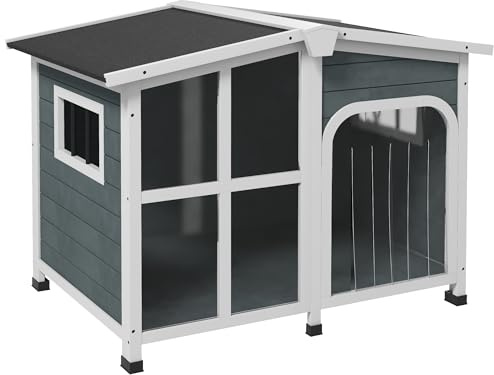 PawHut Caseta para Perros de Madera con Techo Abatible 101x66,5x70,5 cm