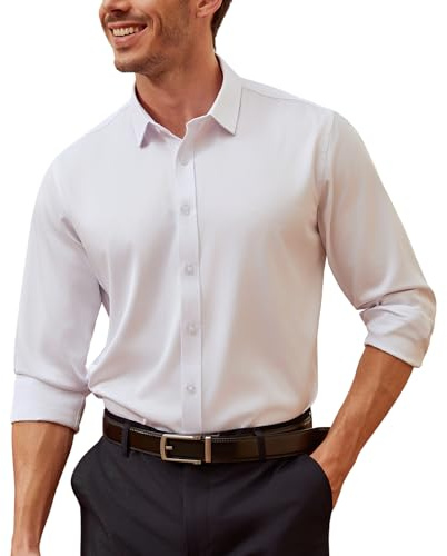 Mauro Kane Chemise Homme Manches Longues sans Repassage Extensible, Regular Fit en Tissu à Reflets Doux, Business Cérémonie Blanc XL