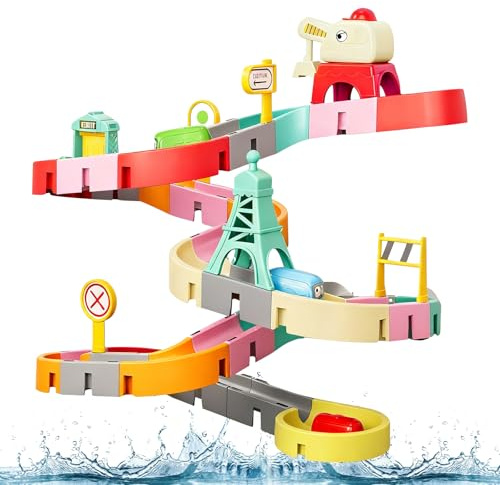 Jouet de Bain à Partir de 3, 4, 5, 6 Ans, 47 Pièces Parcours de Billes DIY, Jeux de Bain avec Ventouses pour Garçons et Filles, Cadeau Créatif pour Jeu de Bain pour Enfants