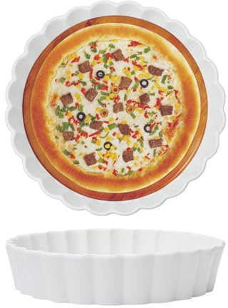 MRDLKNX 1 teglia profonda da 22,9 cm, piatto per pizza in ceramica per forno, tortiera per cottura, pentola di pollo rotonda in porcellana, piatto per torte, quiche, tortine, crostate