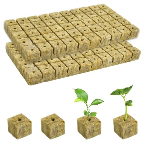 FuYelng 100 Stück 2.5 X 2.5cm Steinwolle Anzucht Würfel Bodenlose Anzucht | Atmungsaktiv Rockwool Cube Anzuchtmatte Anzuchtwürfel Steinwolle Anbau Hydrokultur Umpflanzen, für Stecklinge Klonpflanzen