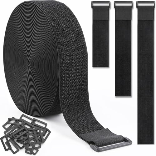 GDSZ LAERSI Klettband 5CMx12M mit 50 Schnalle, Frei Zuschneidbar Klettverschluss Band, Kabelbinder Wiederverschließbar zum Organisieren Ihrer Kabel, Schläuche,Seil usw