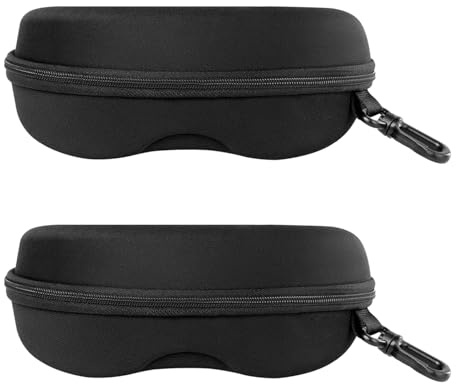 Nefkxyz 2 Pack Large Sunglasses Cases, Hard Shell Eyeglasses Case, Zipper Portable Travel Glasses Storage Bag with Plastic Hook
