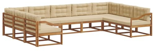 vidaXL Outdoor-Sofagarnitur mit Kissen 9 pcs Natur und Beige, Outdoor modernes Sofa Set, robuste Patiosammlung, vielseitige Gartenmöbel, Sectional Lounger für Entspannung im Hinterhof