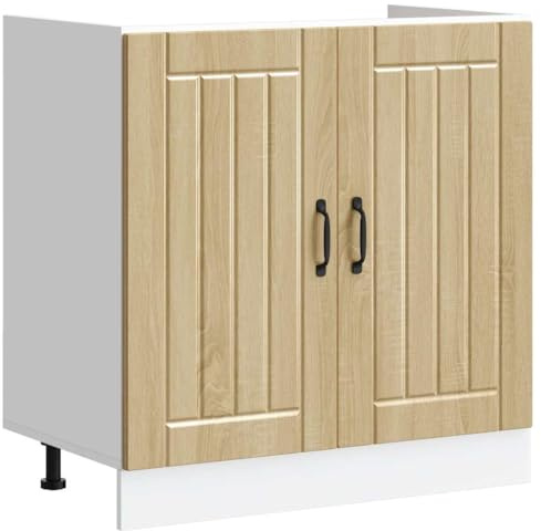 QJBSAVVA Spülenunterschrank Lucca 80 cm Küchenunterschrank Sonoma-Eiche Holzwerkstoff Unterschrank Küche mit 2 Türen und höhenverstellbaren Füßen ohne Arbeitsplatte 80x46x81,5 cm