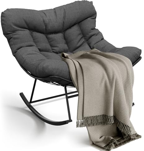 Acekool Schaukelsessel Relaxstuhl, gepolstert, für Garten & Wohnzimmer | Schwingsessel schaukelsessel Wohnzimmer Relaxstuhl mit gepolsterter, bis 180 kg belastbar,Grau