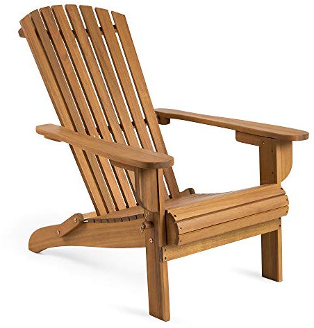 VonHaus Folding Adirondack Chair - Natural Foldable Fire Pit Chair for Garden, Terrace, Patio, Balcony & Outdoors - Water Resistant Acacia Hardwood Garden Seat with Wide Armrests & Sloped Back
