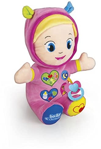 Baby Clementoni - Alice, la Mia Prima Bambola, Peluche Bambini 10+ Mesi, Centro Attività con Ciuccio e 3 Tasti per Imparare Forme, Numeri, Colori, Parole e Versi degli Animali, Lingua Italiana, 17201