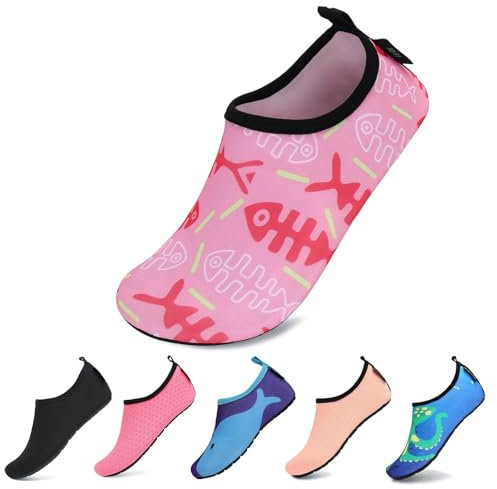 SAGUARO Zapatos de Agua Niños Bebes Natación Zapatos de Niños Escarpines Descalzos Calcetines Ligero para Playa Piscina,Pez Rosa,22/23
