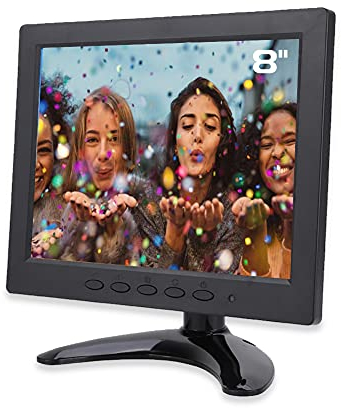 Schermo LCD IPS da 8 Pollici Monitor Portatile, 1024 x 768 Angolo di Visione: 178 ° (H)/100 ° V, Monitor Audio Video HD Supporta Ingresso HDMI/VGA/BNC/AV con luminanza: 250 CD/m2(Spina Europea)