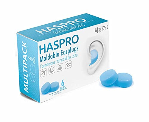 HASPRO Mold 6P [6 Paar] formbare Silikon-Ohrstöpsel mit Plastikbehälter, wiederverwendbar, weich, wasserdicht, für Schwimmen, Baden, Schnarchen, Schlafen, Arbeit