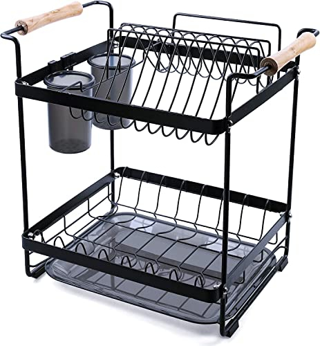 Uten Escurridor de Platos de Acero Inoxidable de 2 Niveles,Soportes para Platos(con Tabla de Cortar, Tapa de Olla, Soporte para Palillos), con Bandeja de Goteo Extraíble -(41.3 * 30 * 40cm)