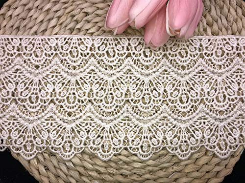 14 CM Breite Europa Lange muster Inelastische Stickerei Spitzenbesatz, Vorhang Tischdecke Slipcover Braut Selbermachen-Kleidung/Zubehör (3,7 Meter in einem Paket) (Creme)